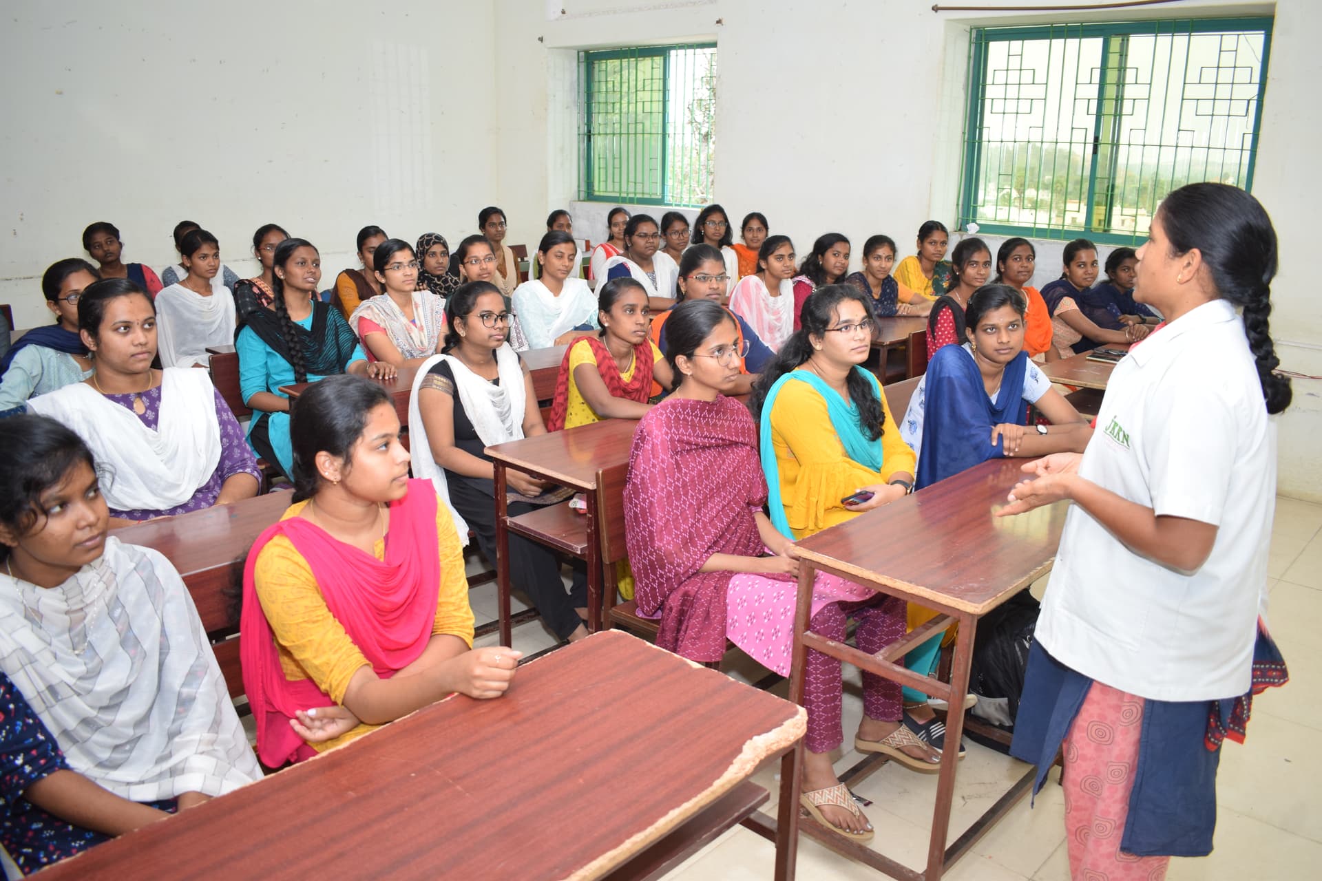 JKKN Dental College classroom session with students attentively listening to faculty