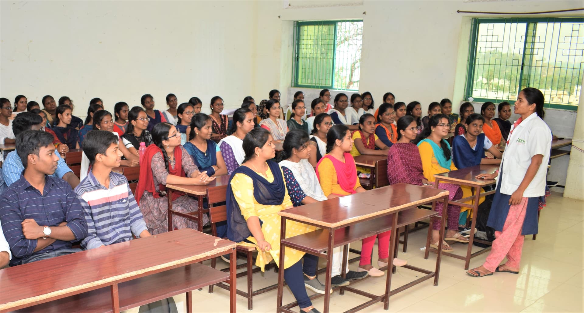 Wide view of JKKN Dental College classroom with students during a lecture